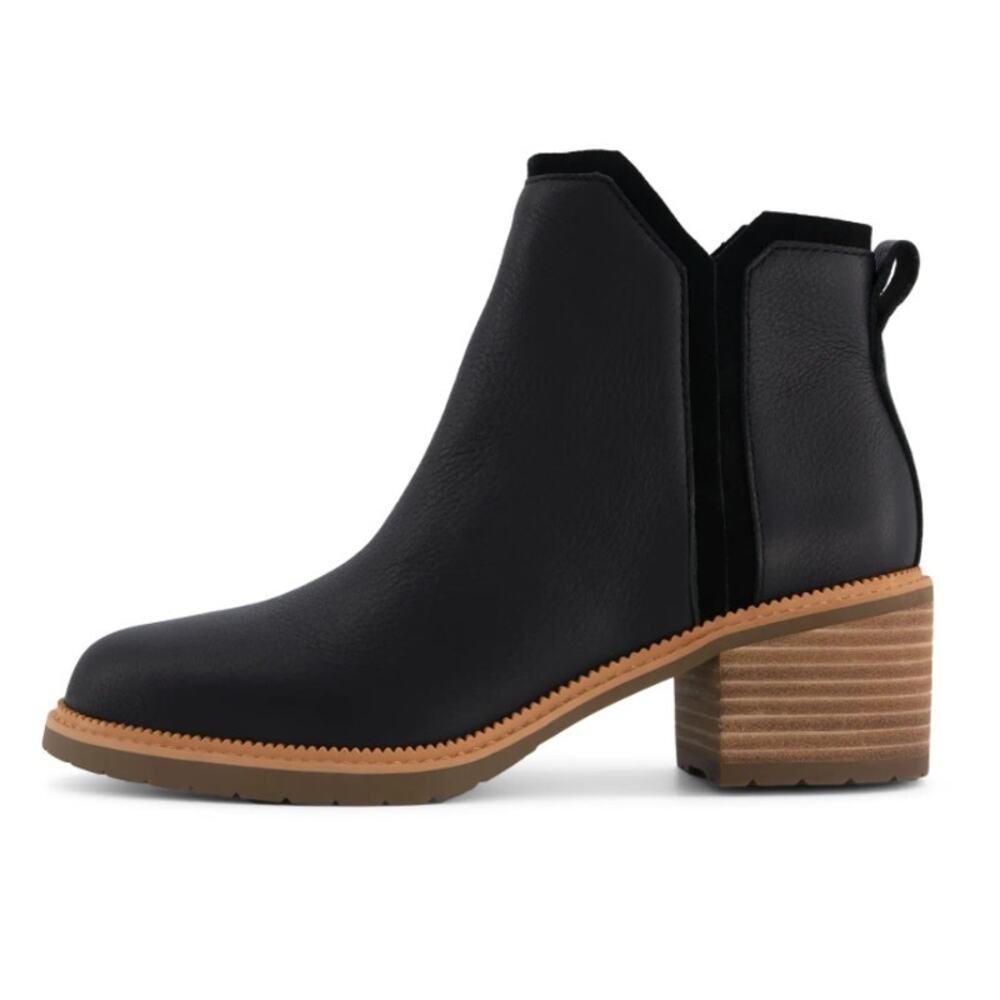 TOMS Womens Hailey Ankle Booties Size 7.5 Black Leather Water Resistant NIB